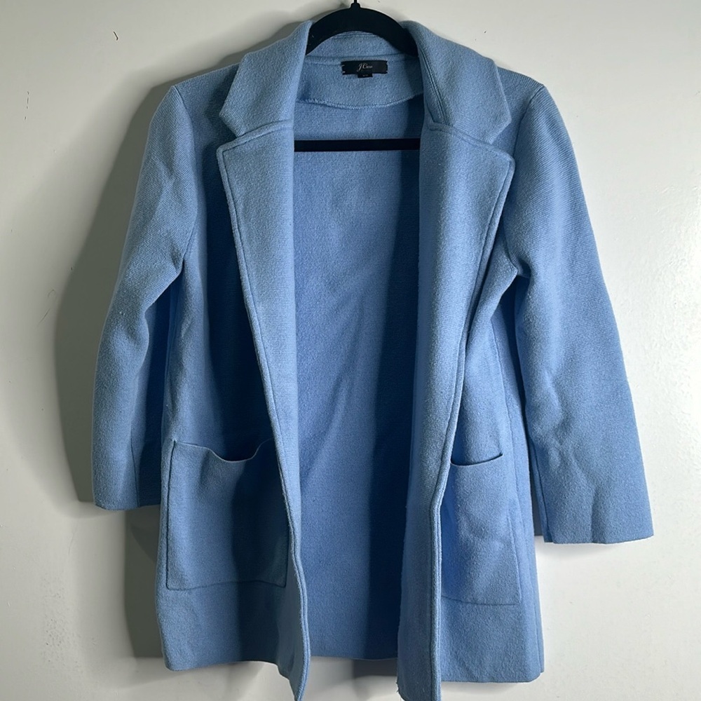 J crew Marino wool cotton blue sweater blazer size xsmall girl layers